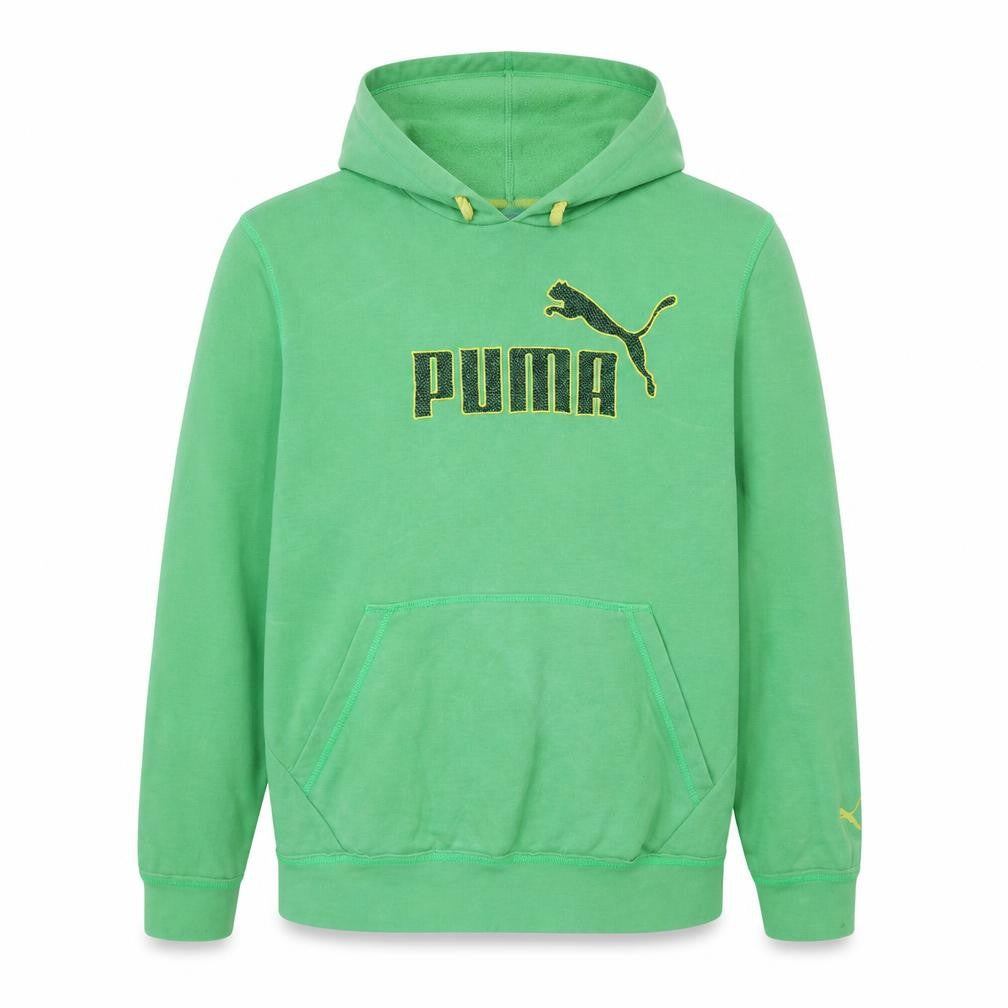 Front view of Puma Men's Green Pullover Hoodie L Logo Sportswear