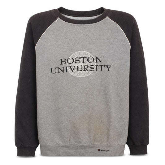 Front view of Champion men’s grey & black boston university pullover sweatshirt l