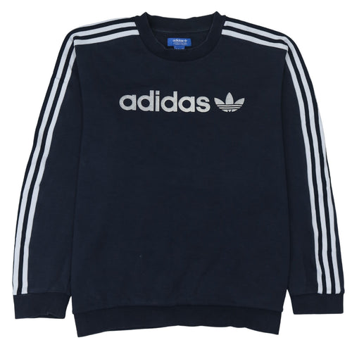 Adidas Mens Blue Crew Neck Logo Pullover Sweatshirt M