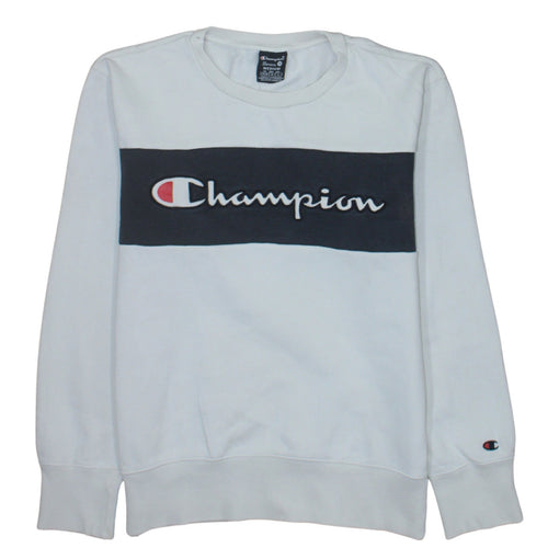 Champion Mens White Medium Pullover Sweatshirt with Logo Embroidery