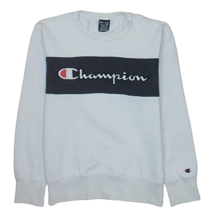 Champion Mens White Medium Pullover Sweatshirt with Logo Embroidery