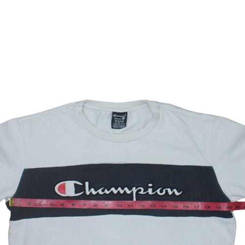 Champion Mens White Medium Pullover Sweatshirt with Logo Embroidery