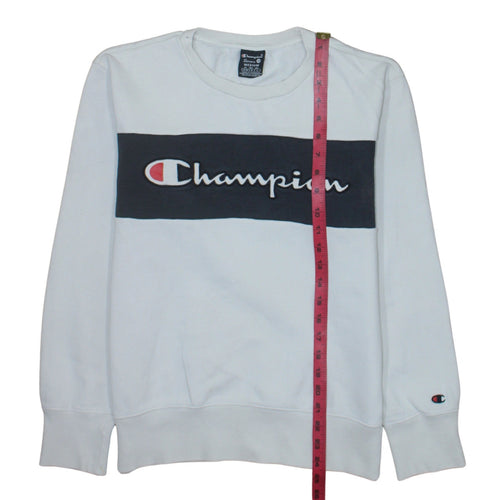 Champion Mens White Medium Pullover Sweatshirt with Logo Embroidery
