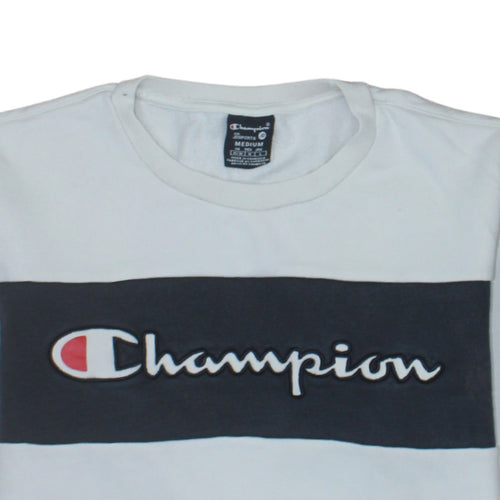 Champion Mens White Medium Pullover Sweatshirt with Logo Embroidery