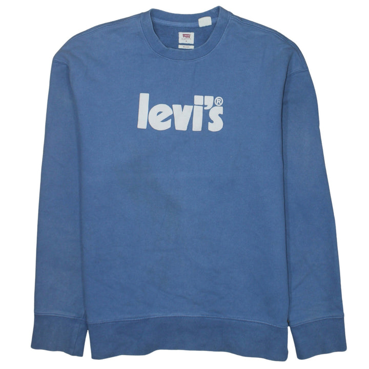 Levi's Men's Blue Relaxed Fit Logo Crew Neck Sweatshirt Medium