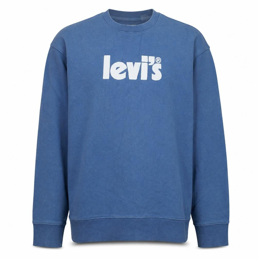 Front view of Levi's Men's Blue Relaxed Fit Logo Crew Neck Sweatshirt Medium