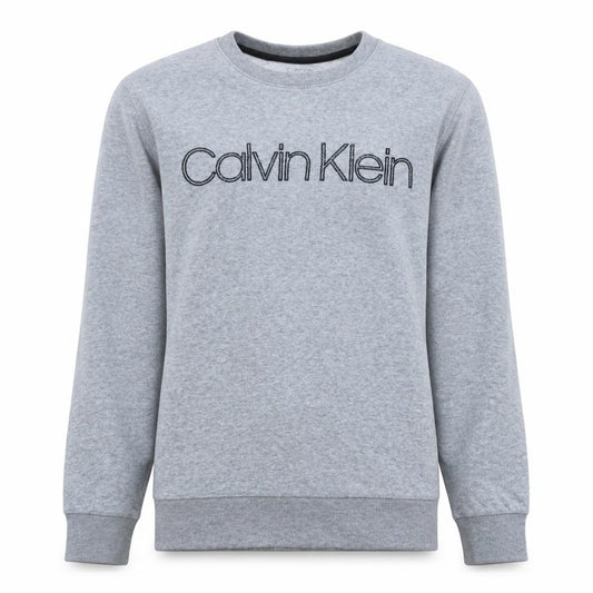 Front view of Calvin Klein Men's Grey Logo Pullover Sweatshirt, size S
