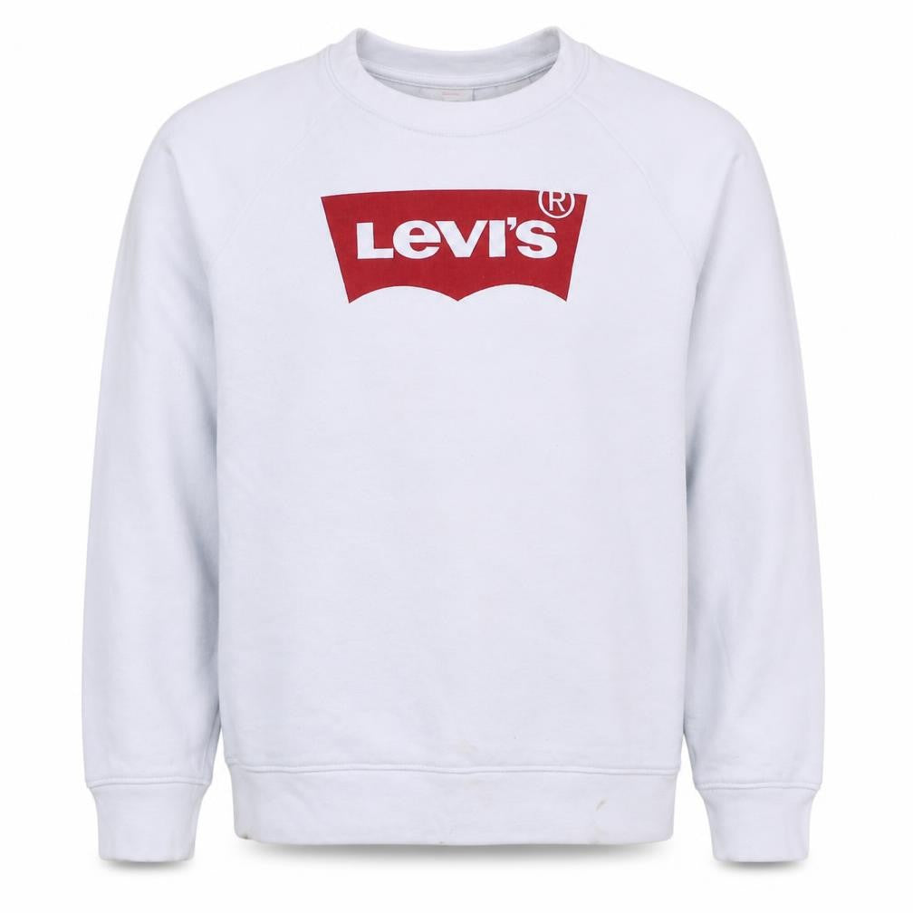 Front view of Levi's Men's White Logo Crew Neck Sweatshirt XS Pullover