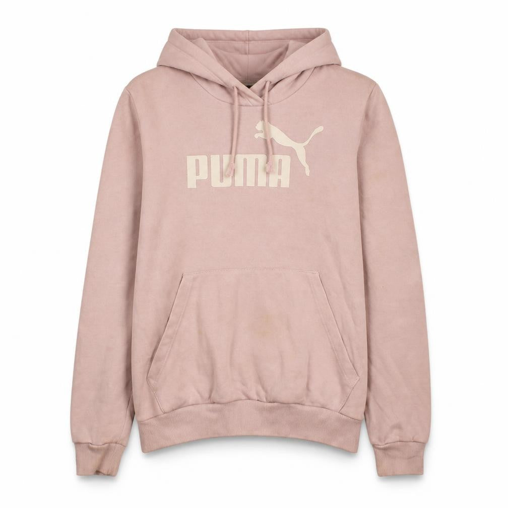 Front view of Puma Women Pink Logo Pullover Hoodie, size 14, Cotton Blend