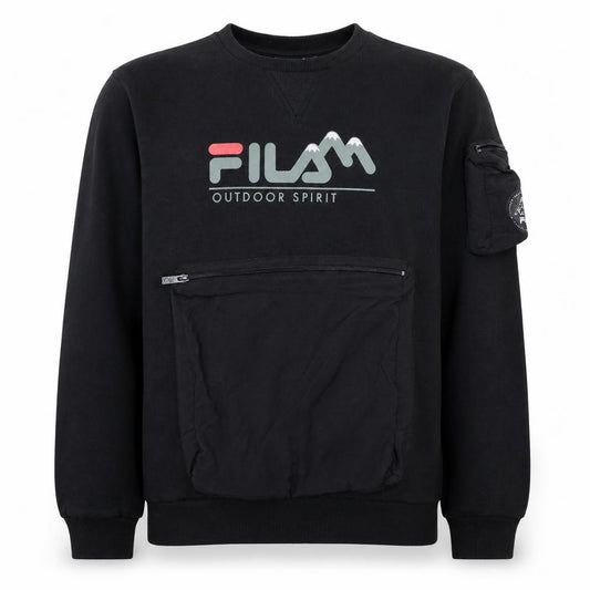 Front view of Fila Men's Black Outdoor Spirit Sweatshirt S Regular Fit Pullover