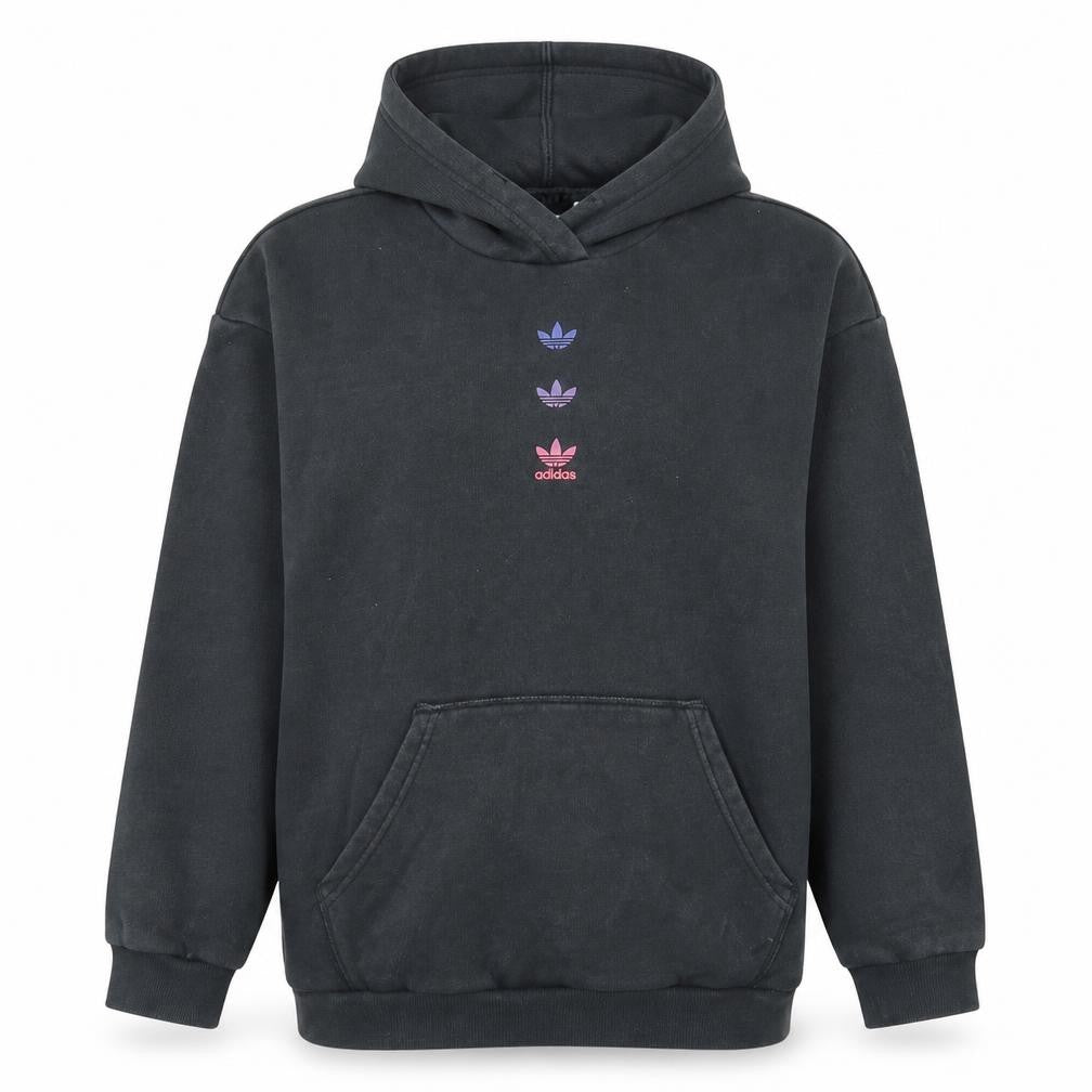 Front view of Adidas women’s black xs pullover hoodie with trefoil logo