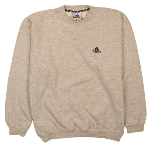 adidas Mens Beige Pullover Sweatshirt Size L Crew Neck Logo Sportswear