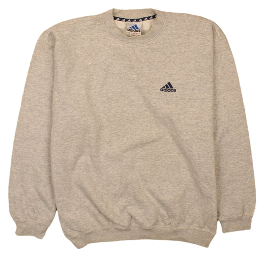 adidas Mens Beige Pullover Sweatshirt Size L Crew Neck Logo Sportswear