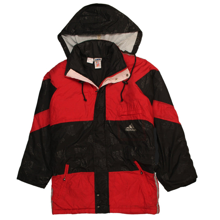 Adidas Men's Red and Black Windbreaker Jacket Size 36/38 S Hooded Retro Sportswear