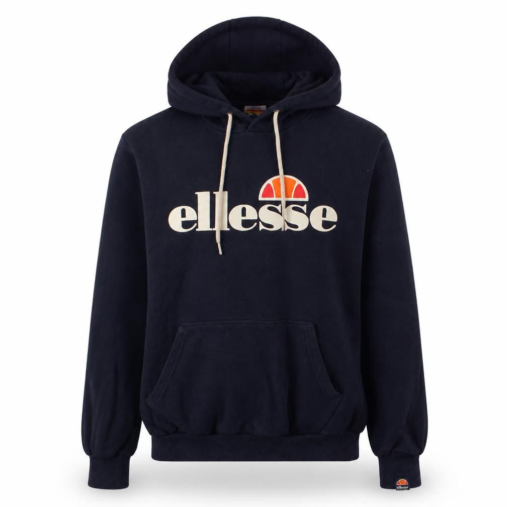 Front view of Ellesse Women's Navy Blue Pullover Hoodie UK 8 Classic Logo Sweatshirt