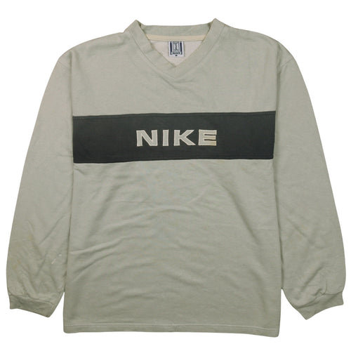 Nike Mens Beige Embroidered Logo V-Neck Pullover Sweatshirt L