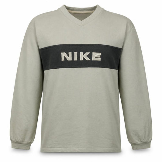 Front view of Nike men’s beige embroidered logo v-neck pullover sweatshirt l