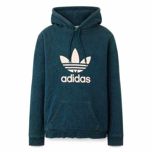 Front view of Adidas men’s blue xs pullover hoodie with logo graphic