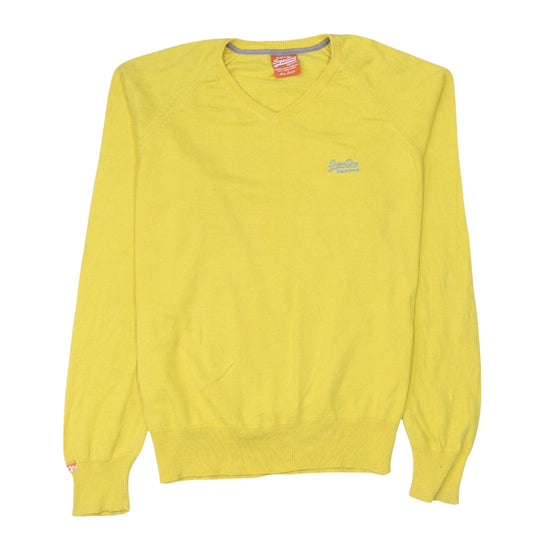 Superdry Men's Yellow V-Neck Cotton Jumper Size L