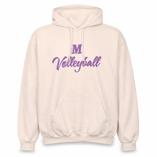 Front view of Champion Men's White XL Pullover Hoodie Volleyball Graphic