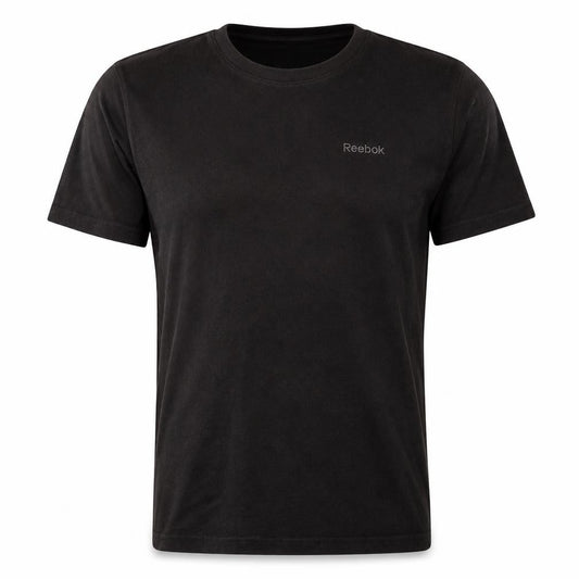Front view of Reebok Men’s Black Cotton Crew Neck Short Sleeve T-Shirt S