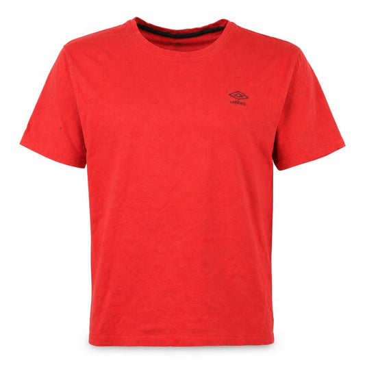 Front view of Umbro Men's Red Cotton Crew Neck Short Sleeve Sports T-Shirt, size L