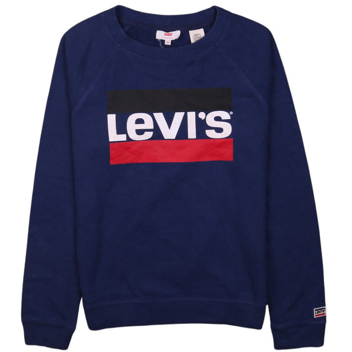 Levi's Womens Navy Blue Logo Crew Neck Pullover Sweatshirt XS
