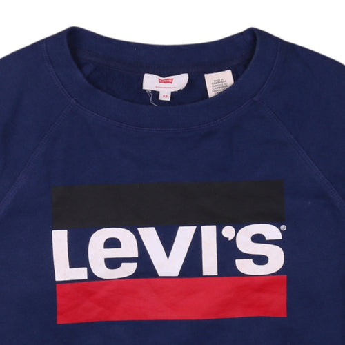 Levi's Womens Navy Blue Logo Crew Neck Pullover Sweatshirt XS
