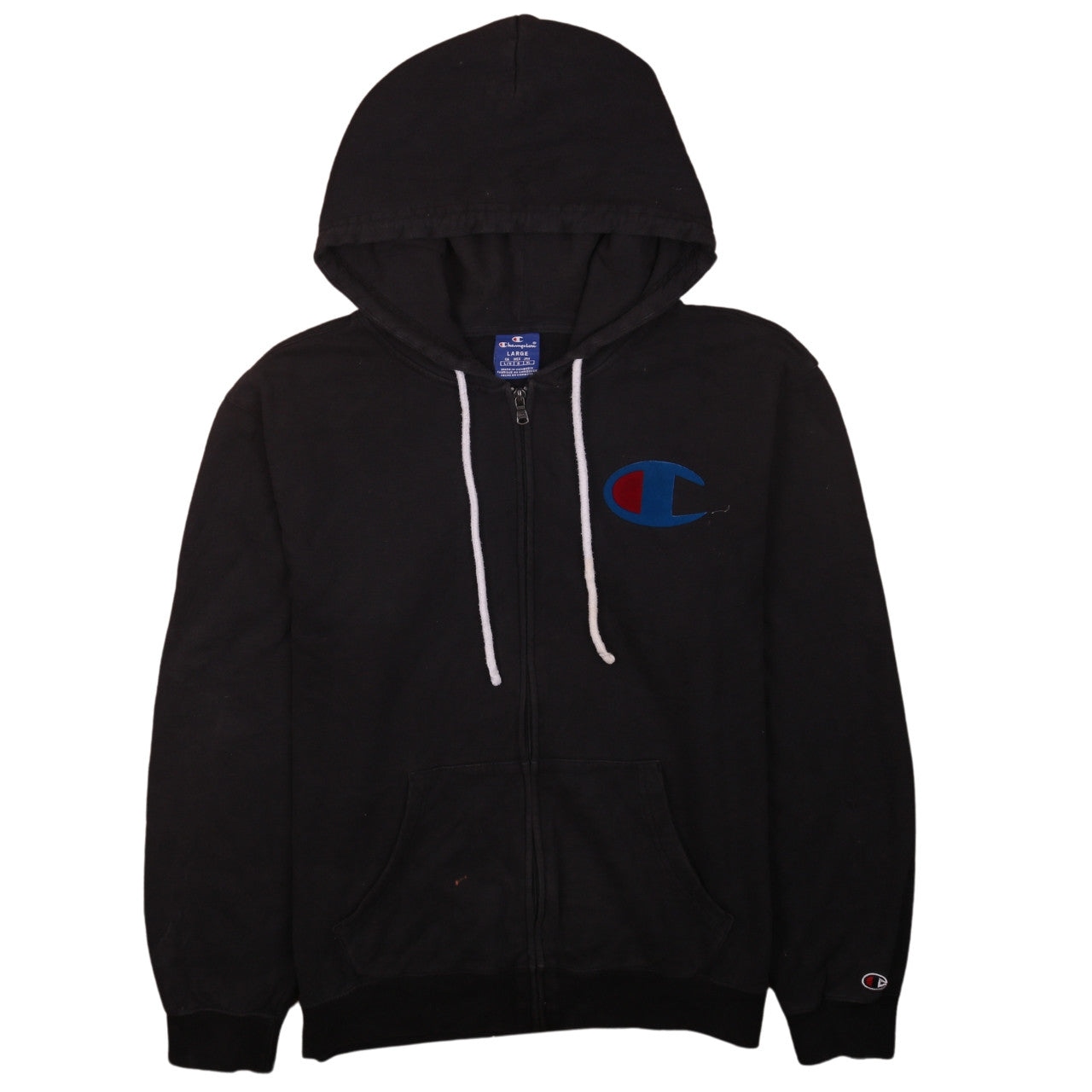 Champion Men's Black Full Zip Hoodie Size L with Logo