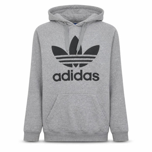 Front view of Adidas Men's Grey Pullover Hoodie Small Logo Sports Fleece