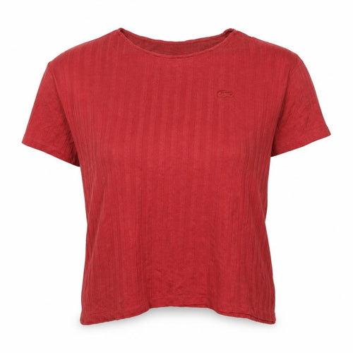 Lacoste Women's Red Crew Neck Cotton Knit T-Shirt Size 12
