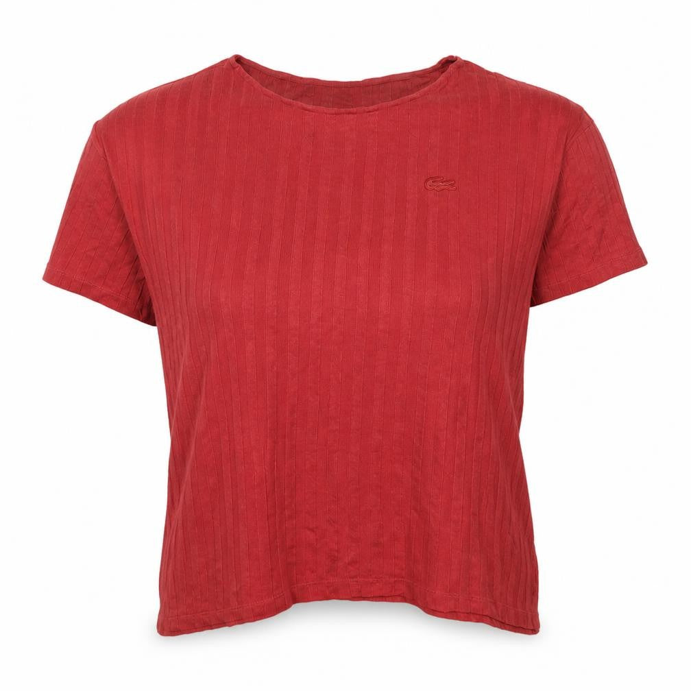 Lacoste Women's Red Crew Neck Cotton Knit T-Shirt Size 12