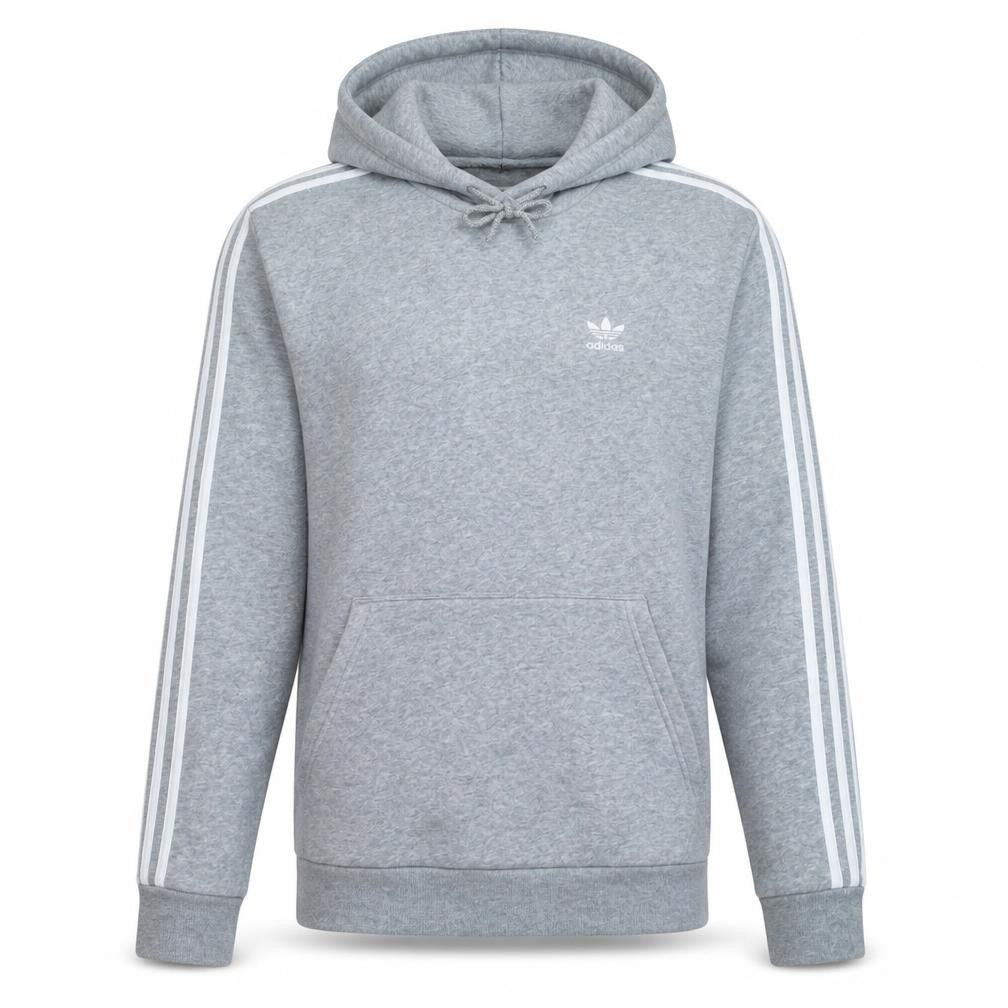 Front view of adidas Men's Grey Pullover Hoodie Medium Fleece Sportswear