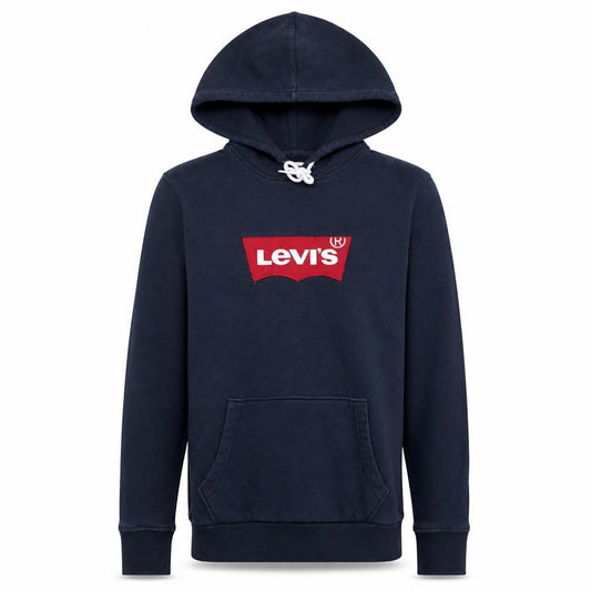 Front view of Levi’s Men’s Blue Pullover Hoodie Small Logo Fleece Sweatshirt