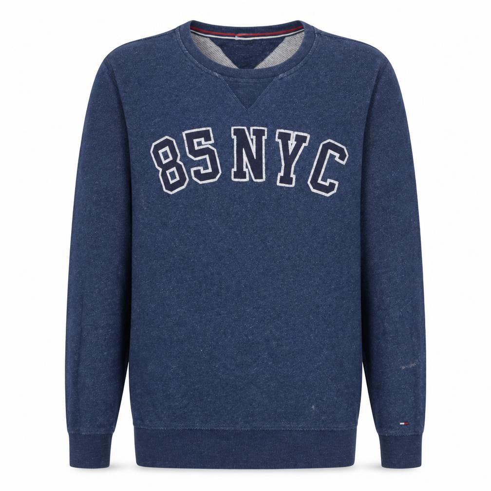 Front view of Tommy Hilfiger Men’s Blue 85 NYC Crew Neck Sweatshirt, size L