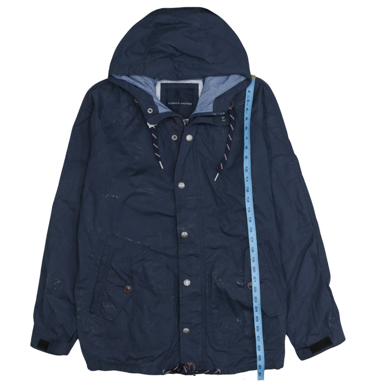 Tommy Hilfiger Men Blue Hooded Parka Jacket XL Cotton Nylon