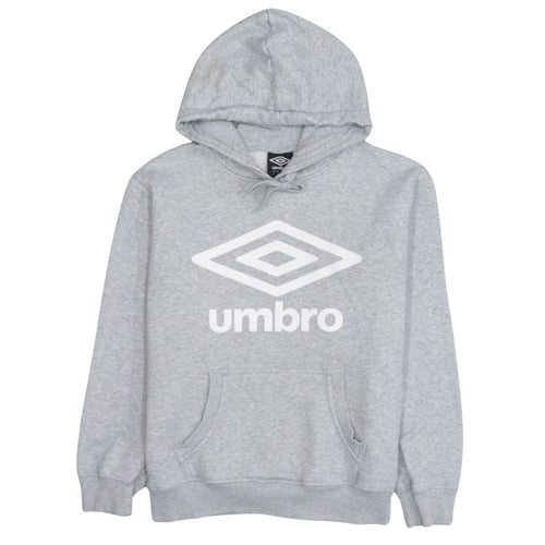 Umbro Men Grey Pullover Hoodie S Fleece Logo Sportswear