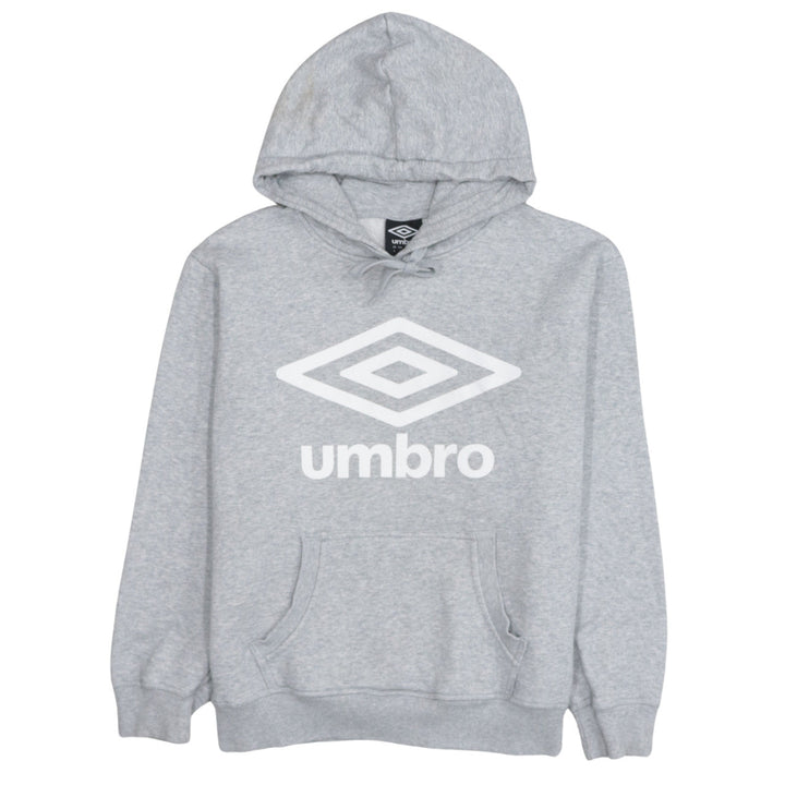 Umbro Men Grey Pullover Hoodie S Fleece Logo Sportswear