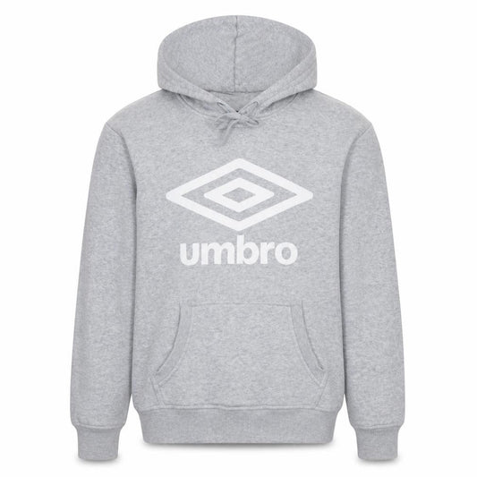Front view of Umbro Men Grey Pullover Hoodie S Fleece Logo Sportswear