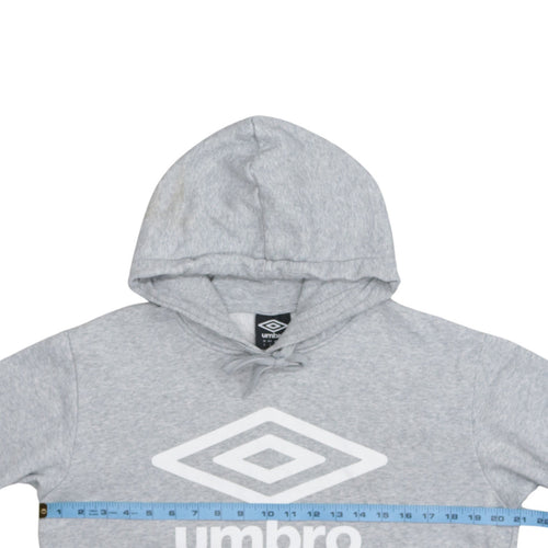 Umbro Men Grey Pullover Hoodie S Fleece Logo Sportswear