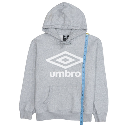 Umbro Men Grey Pullover Hoodie S Fleece Logo Sportswear