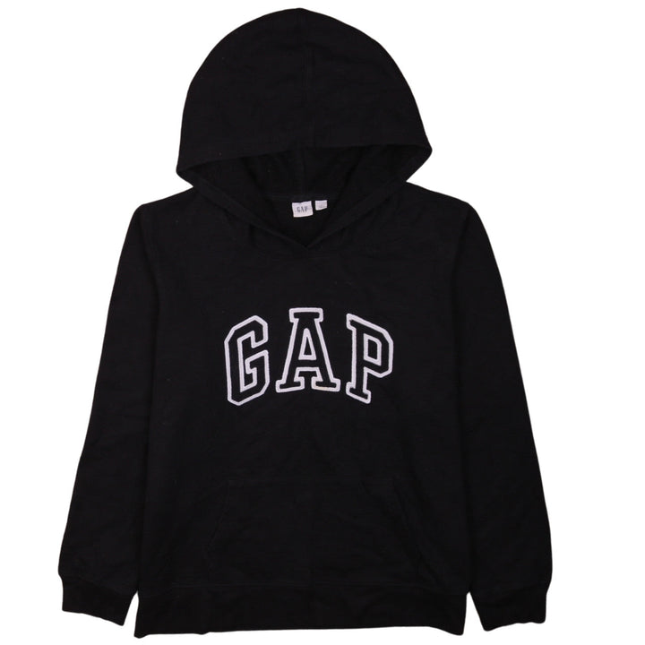 GAP Girls Black Pullover Hoodie L Embroidered Logo Casual Fleece
