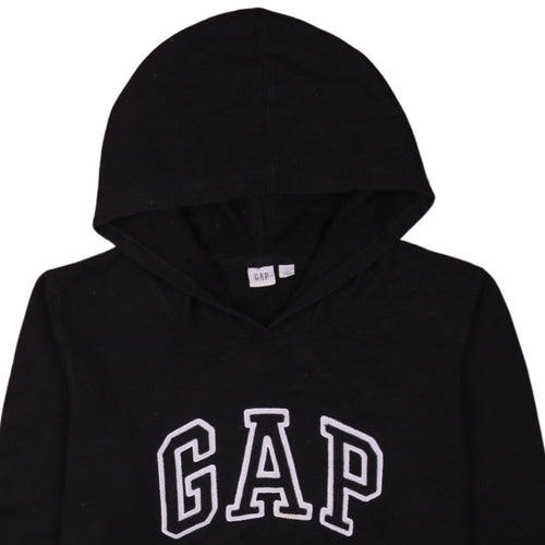 GAP Girls Black Pullover Hoodie L Embroidered Logo Casual Fleece