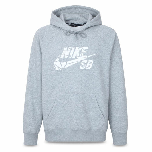 Front view of Nike SB Men's Grey Pullover Hoodie, size S, Skateboarding Logo