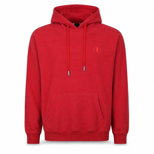 Front view of Champion Men's Red Pullover Hoodie M Sports Logo Fleece