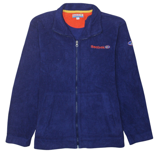 Reebok Womens Blue Fleece Full Zip Retro Jacket Size 12