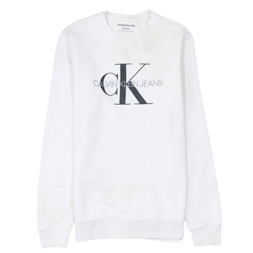 Calvin Klein Jeans Men's White XS Crew Neck Logo Sweatshirt