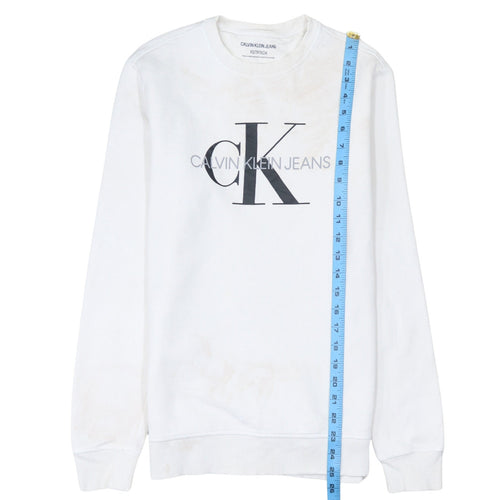 Calvin Klein Jeans Men's White XS Crew Neck Logo Sweatshirt