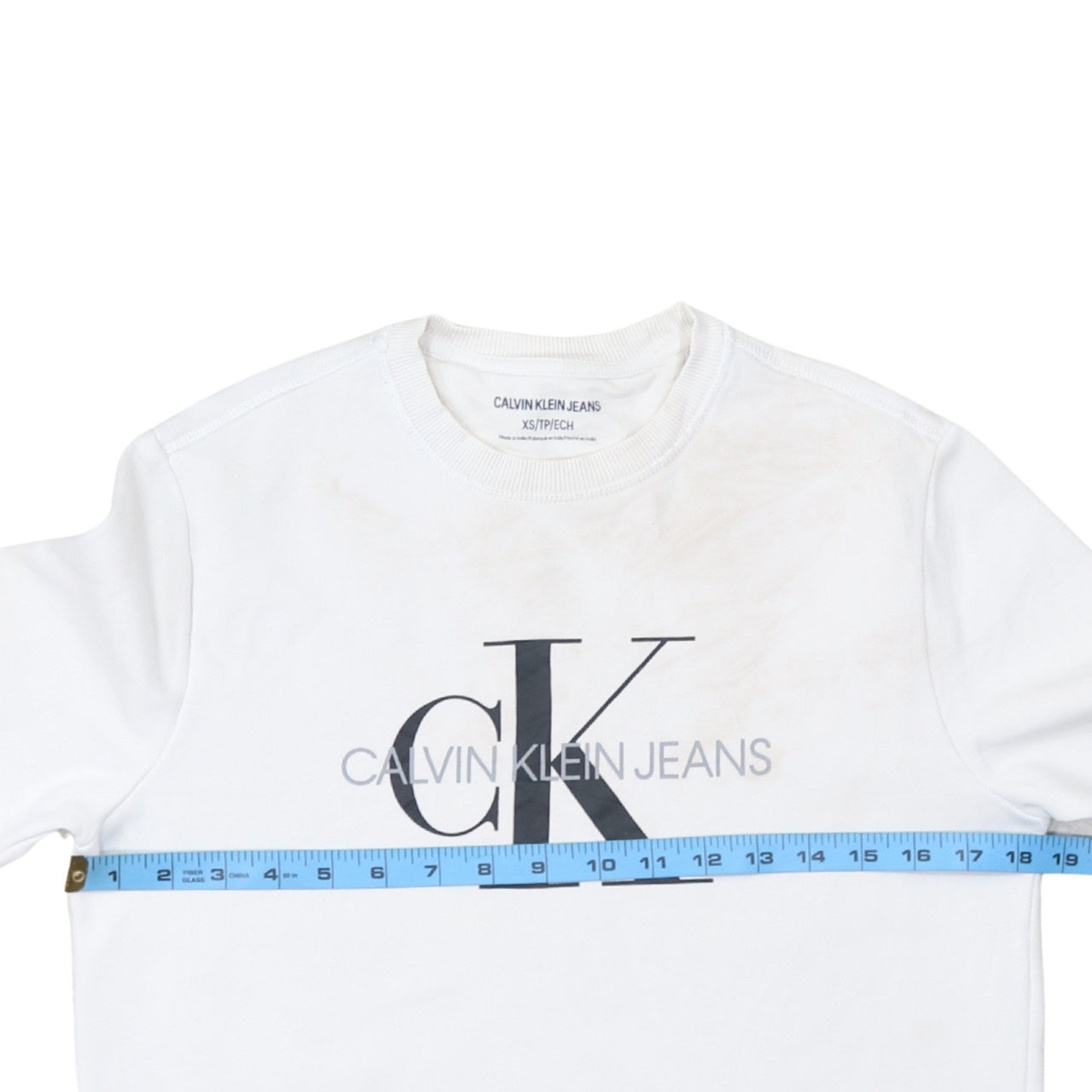 Calvin Klein Jeans Men's White XS Crew Neck Logo Sweatshirt
