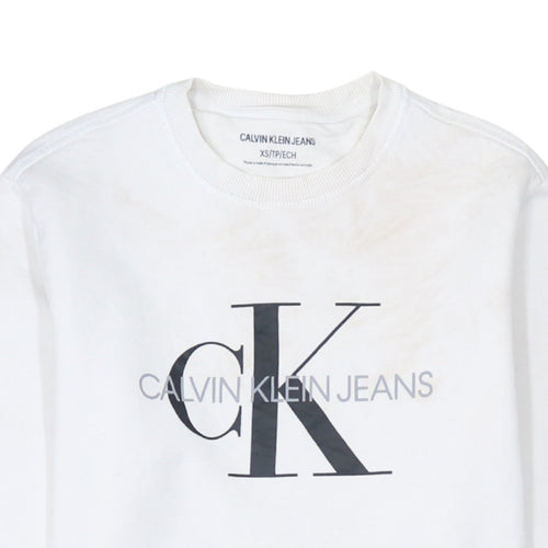 Calvin Klein Jeans Men's White XS Crew Neck Logo Sweatshirt